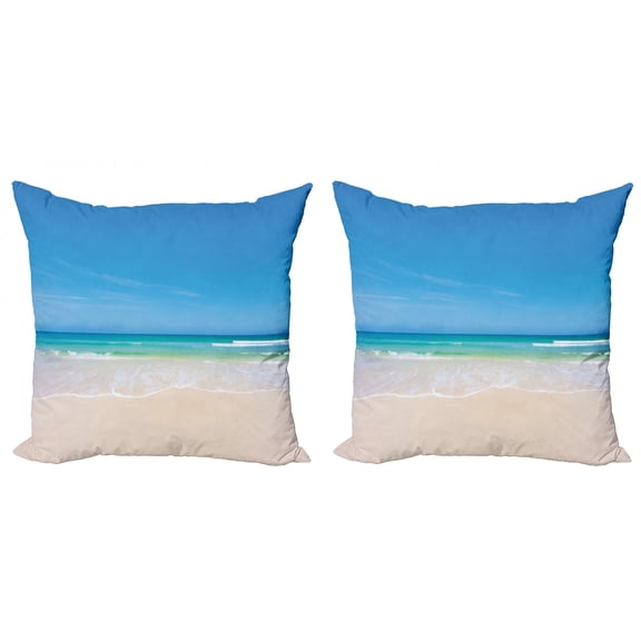 Ambesonne Nature Throw Pillow Cover 2 Pack, Paradise Sunny Sky Scene, 24", Cream Blue