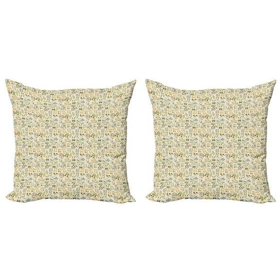 Ambesonne Nature Throw Pillow Cover 2 Pack, Pastel Herbal Botany, 16", Champagne Multicolor