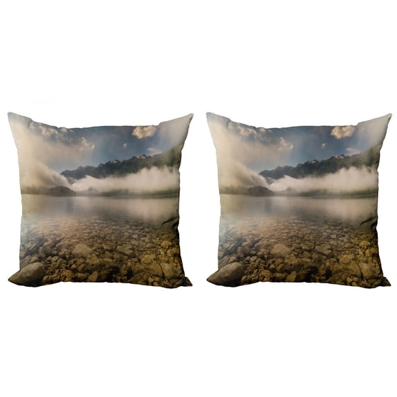 Ambesonne Nature Throw Pillow Cover 2 Pack, Reflections on Lake, 16", Grey and White