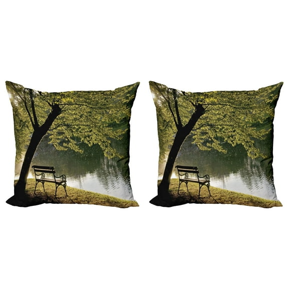 Ambesonne Nature Throw Pillow Cover 2 Pack, Resting at Riverside, 20", Green