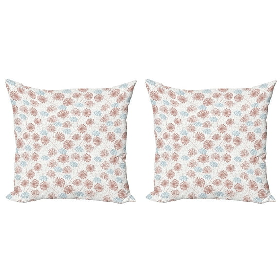 Ambesonne Nature Throw Pillow Cover 2 Pack, Rustic Floral Botanical Art, 18", Pale Rust White and Blue
