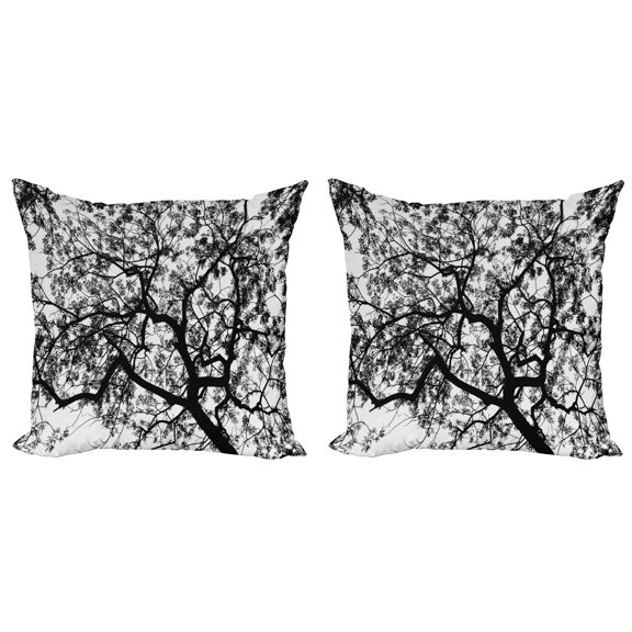 Ambesonne Nature Throw Pillow Cover 2 Pack, Spooky Black Tree Branch, 16", Black and White