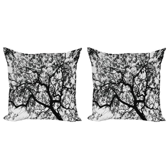 Ambesonne Nature Throw Pillow Cover 2 Pack, Spooky Black Tree Branch, 24", Black and White