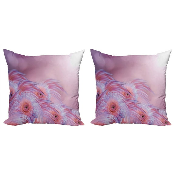 Ambesonne Nature Throw Pillow Cover 2 Pack, Summer Dahlia Flowers, 18", Pale Pink Lavender