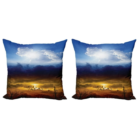 Ambesonne Nature Throw Pillow Cover 2 Pack, Sun Stormy Sky Heaven, 24", Blue Orange Black