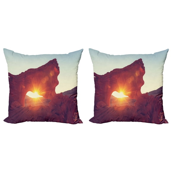 Ambesonne Nature Throw Pillow Cover 2 Pack, Sunrise American Desert, 16", Orange
