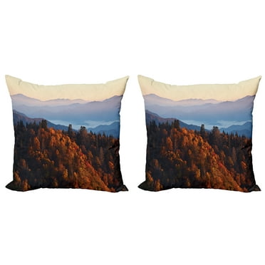 Ambesonne Nature Throw Pillow Cover 2 Pack, Sunrise Mountains, 24", Multicolor