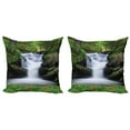 thumbnail image 1 of Ambesonne Nature Throw Pillow Cover 2 Pack, Trees Flowers Waterfall, 18", Green White, 1 of 5