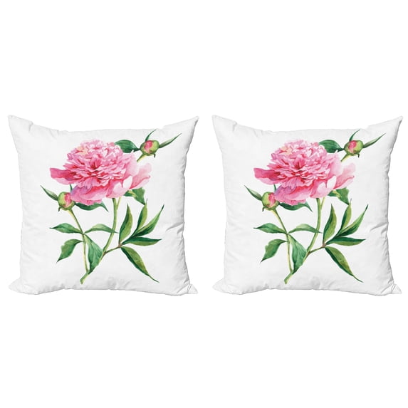 Ambesonne Nature Throw Pillow Cover 2 Pack, Vintage Peony, 24", Pink White Green
