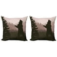 thumbnail image 1 of Ambesonne Nature Throw Pillow Cover 2 Pack, Wild Bear Night Jungle, 24", Army Green Pale Peach, 1 of 7