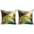 thumbnail image 1 of Ambesonne Nature Throw Pillow Cover 2 Pack, Wooden House by the Lake, 16", Multicolor, 1 of 7
