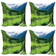 thumbnail image 1 of Ambesonne Nature Throw Pillow Cover 4 Pack, Alpine Scenery Pastoral, 18", Green White, 1 of 7