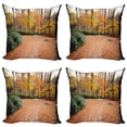 thumbnail image 1 of Ambesonne Nature Throw Pillow Cover 4 Pack, Autumn Forest Trees Fall, 20", Hunter Green Marigold, 1 of 5