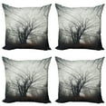thumbnail image 1 of Ambesonne Nature Throw Pillow Cover 4 Pack, Autumn Tree in Fog Dark, 24", Grey, 1 of 5