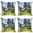 thumbnail image 1 of Ambesonne Nature Throw Pillow Cover 4 Pack, Backyard Garden Spring, 16", Multicolor, 1 of 5