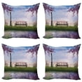 thumbnail image 1 of Ambesonne Nature Throw Pillow Cover 4 Pack, Bench Flowing River Moon, 24", Multicolor, 1 of 7