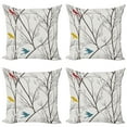 thumbnail image 1 of Ambesonne Nature Throw Pillow Cover 4 Pack, Birds Wildlife Cartoon, 24", Mustard Maroon, 1 of 2