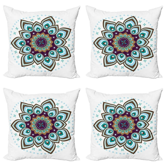 Ambesonne Nature Throw Pillow Cover 4 Pack, Boho Blooming Flower, 20", Purple Brown and Teal