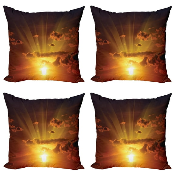 Ambesonne Nature Throw Pillow Cover 4 Pack, Burning Sunset, 20", Orange