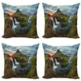 thumbnail image 1 of Ambesonne Nature Throw Pillow Cover 4 Pack, Cascade Stream Wildlife, 24", Multicolor, 1 of 5