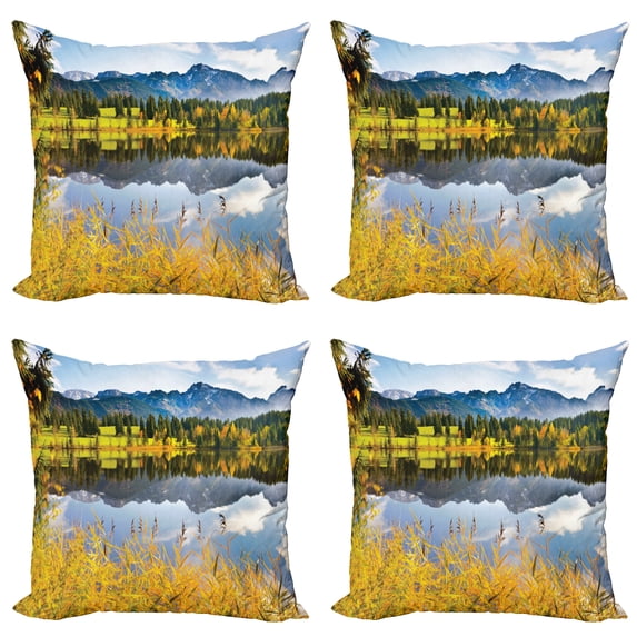 Ambesonne Nature Throw Pillow Cover 4 Pack, Country Scene and Lake, 16", Multicolor