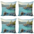 thumbnail image 1 of Ambesonne Nature Throw Pillow Cover 4 Pack, Countryside Lake Beach, 24", Blue Grey, 1 of 6