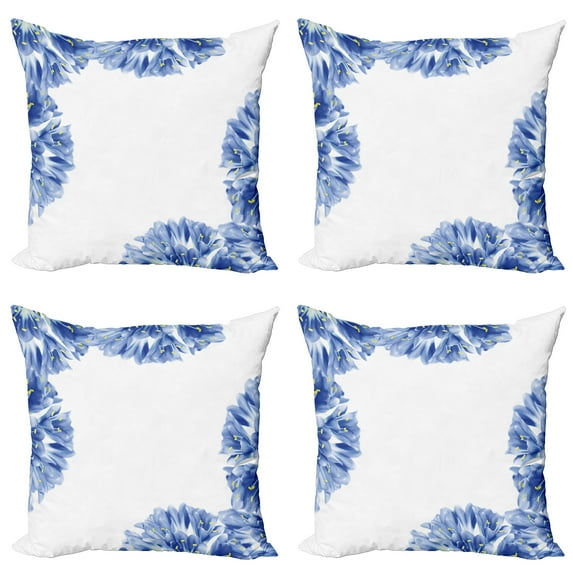 Ambesonne Nature Throw Pillow Cover 4 Pack, Delicate Crocus Border, 16", Violet Blue Pale Green