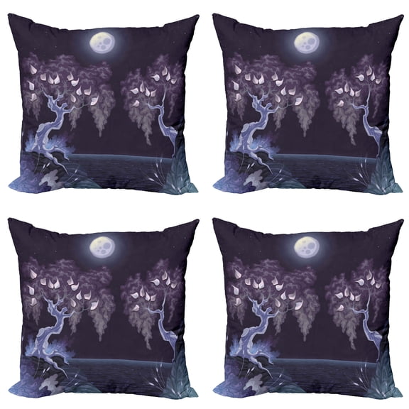 Ambesonne Nature Throw Pillow Cover 4 Pack, Dramatic Night, 16", Purple
