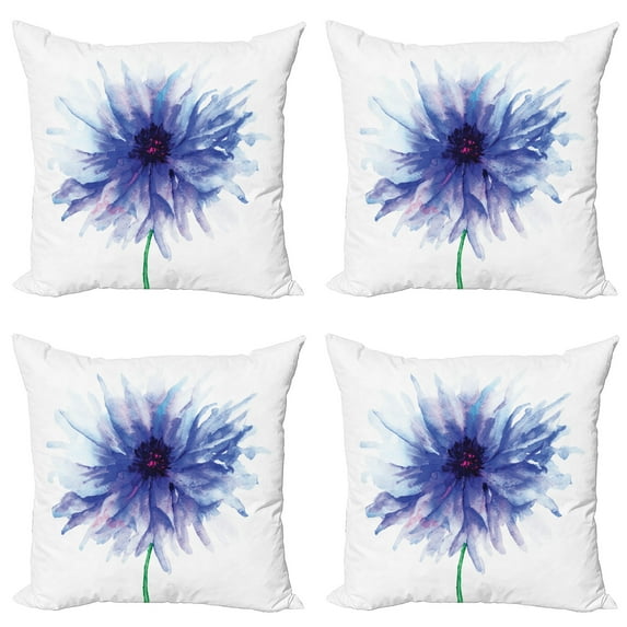 Ambesonne Nature Throw Pillow Cover 4 Pack, Earth Cornflower, 16", Navy Blue White