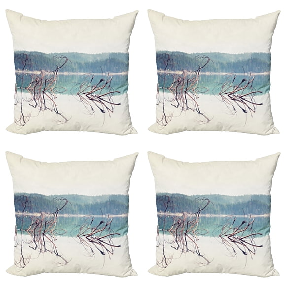 Ambesonne Nature Throw Pillow Cover 4 Pack, Fallen Tree in Beach, 18", Cream Green