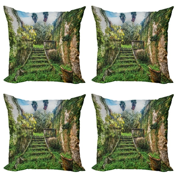 Ambesonne Nature Throw Pillow Cover 4 Pack, Floral Ivy Theme, 20", Multicolor