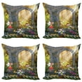 thumbnail image 1 of Ambesonne Nature Throw Pillow Cover 4 Pack, Flowers Blossoms Scene, 20", Charcoal Green Red, 1 of 5