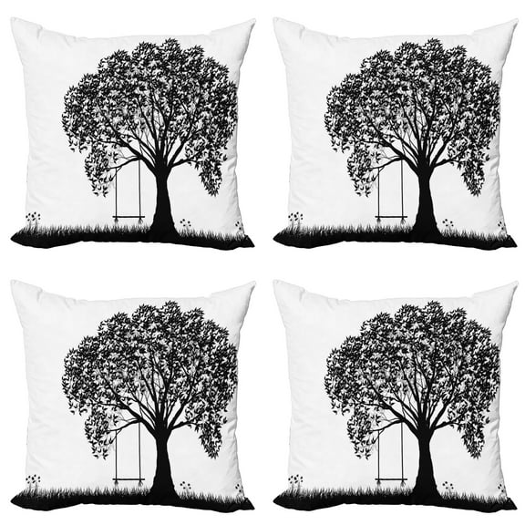 Ambesonne Nature Throw Pillow Cover 4 Pack, Flowersnd Grass Garden, 20", Black and White