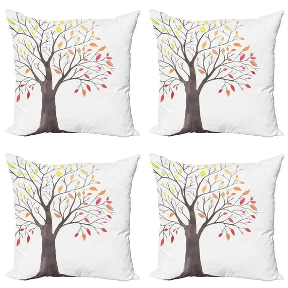 Ambesonne Nature Throw Pillow Cover 4 Pack, Forest Trees with Leaves, 20", Multicolor