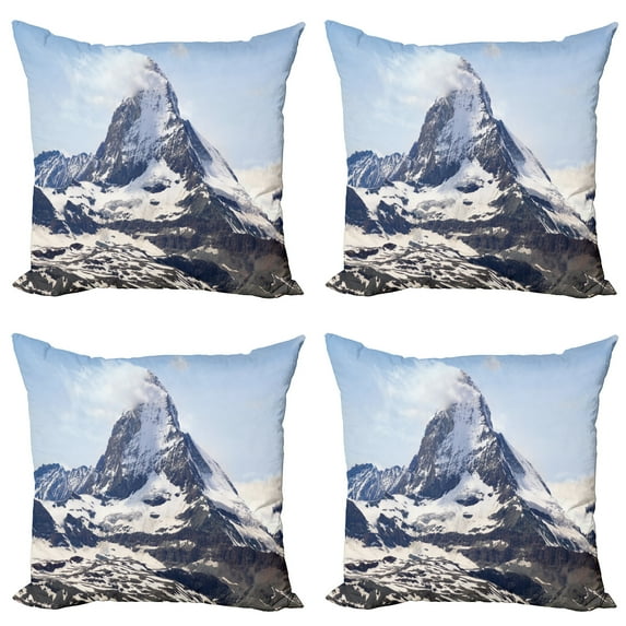 Ambesonne Nature Throw Pillow Cover 4 Pack, Glacier Summit Scenery, 24", Blue White Black
