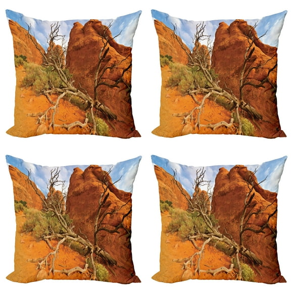 Ambesonne Nature Throw Pillow Cover 4 Pack, Grand Cany Monument, 24", Orange Blue