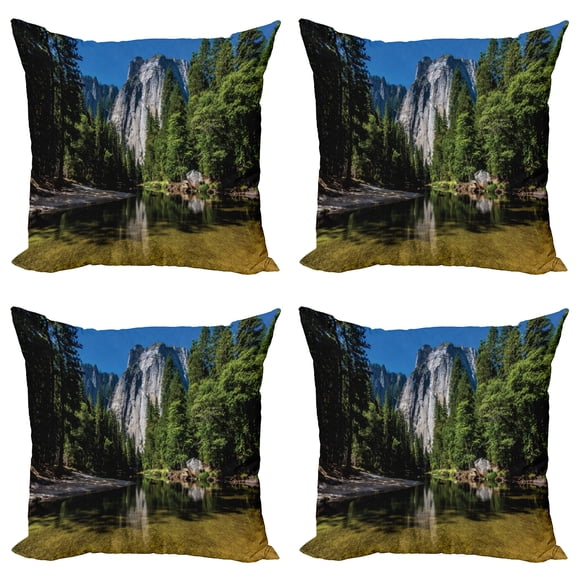 Ambesonne Nature Throw Pillow Cover 4 Pack, Granite Cliff River, 20", Green Blue