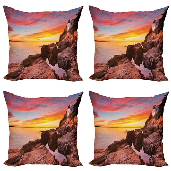 Ambesonne Nature Throw Pillow Cover 4 Pack, Harbor Sea Shore Sky, 20", Multicolor