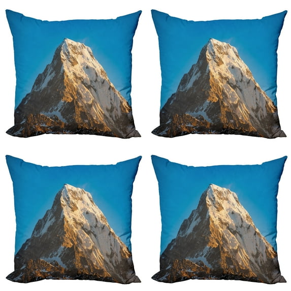 Ambesonne Nature Throw Pillow Cover 4 Pack, Himalaya Mountains, 16", Blue Brown