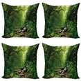 thumbnail image 1 of Ambesonne Nature Throw Pillow Cover 4 Pack, Idyllic Forest Design, 24", Emerald Hunter Green, 1 of 7