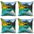 thumbnail image 1 of Ambesonne Nature Throw Pillow Cover 4 Pack, Idyllic Mountain Creek, 16", Teal Fern Green Marigold, 1 of 5