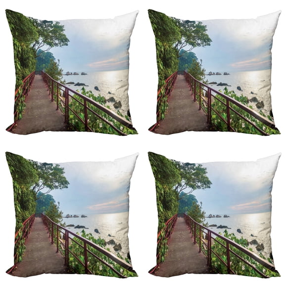 Ambesonne Nature Throw Pillow Cover 4 Pack, Jogging at Shoreline, 18", Green Chocolate