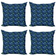 thumbnail image 1 of Ambesonne Nature Throw Pillow Cover 4 Pack, Jungle Plants Butterfly Fern, 24", Shamrock Green Royal Blue, 1 of 2