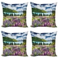 thumbnail image 1 of Ambesonne Nature Throw Pillow Cover 4 Pack, Lake Floral Petals, 16", Purple Fern Green, 1 of 6