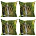 thumbnail image 1 of Ambesonne Nature Throw Pillow Cover 4 Pack, Majestic Waterfall River, 20", Green Brown White, 1 of 6