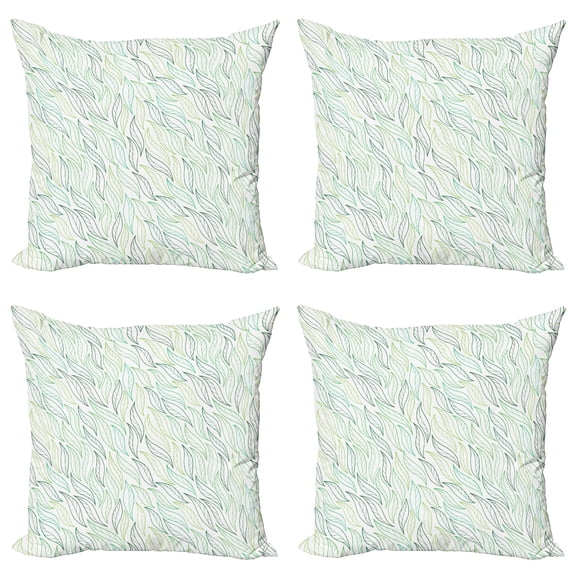 Ambesonne Nature Throw Pillow Cover 4 Pack, Modern Leaf Patterns, 18", Pale Green Navy Blue