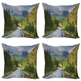 thumbnail image 1 of Ambesonne Nature Throw Pillow Cover 4 Pack, Mountain Landscape Road, 18", Green Grey Brown, 1 of 6