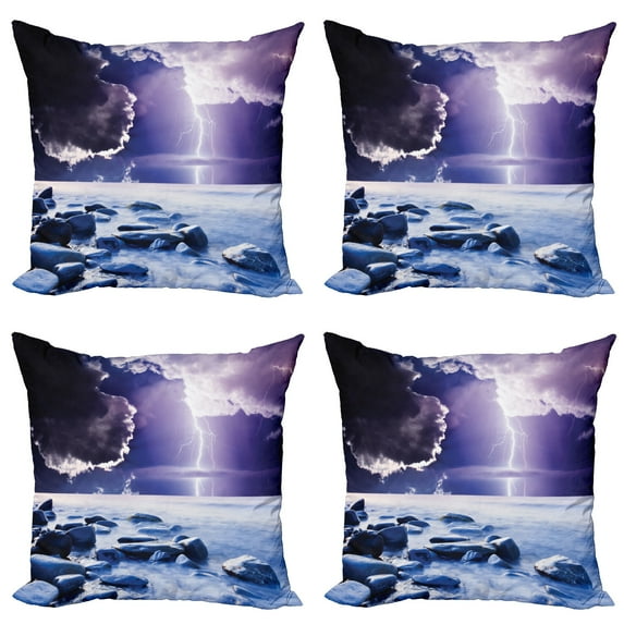 Ambesonne Nature Throw Pillow Cover 4 Pack, Mystic Dark Sky Scenery, 24", Blue Purple