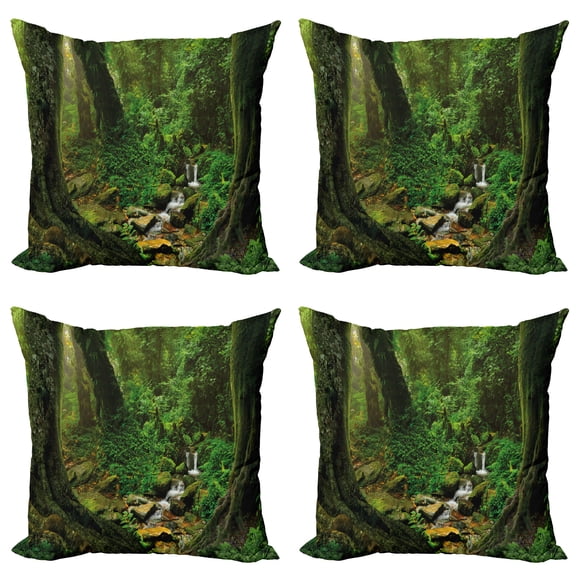 Ambesonne Nature Throw Pillow Cover 4 Pack, Nepal Jungle Forest, 24", Green