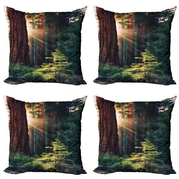 Ambesonne Nature Throw Pillow Cover 4 Pack, Nevada Morning Sun, 24", Green Brown